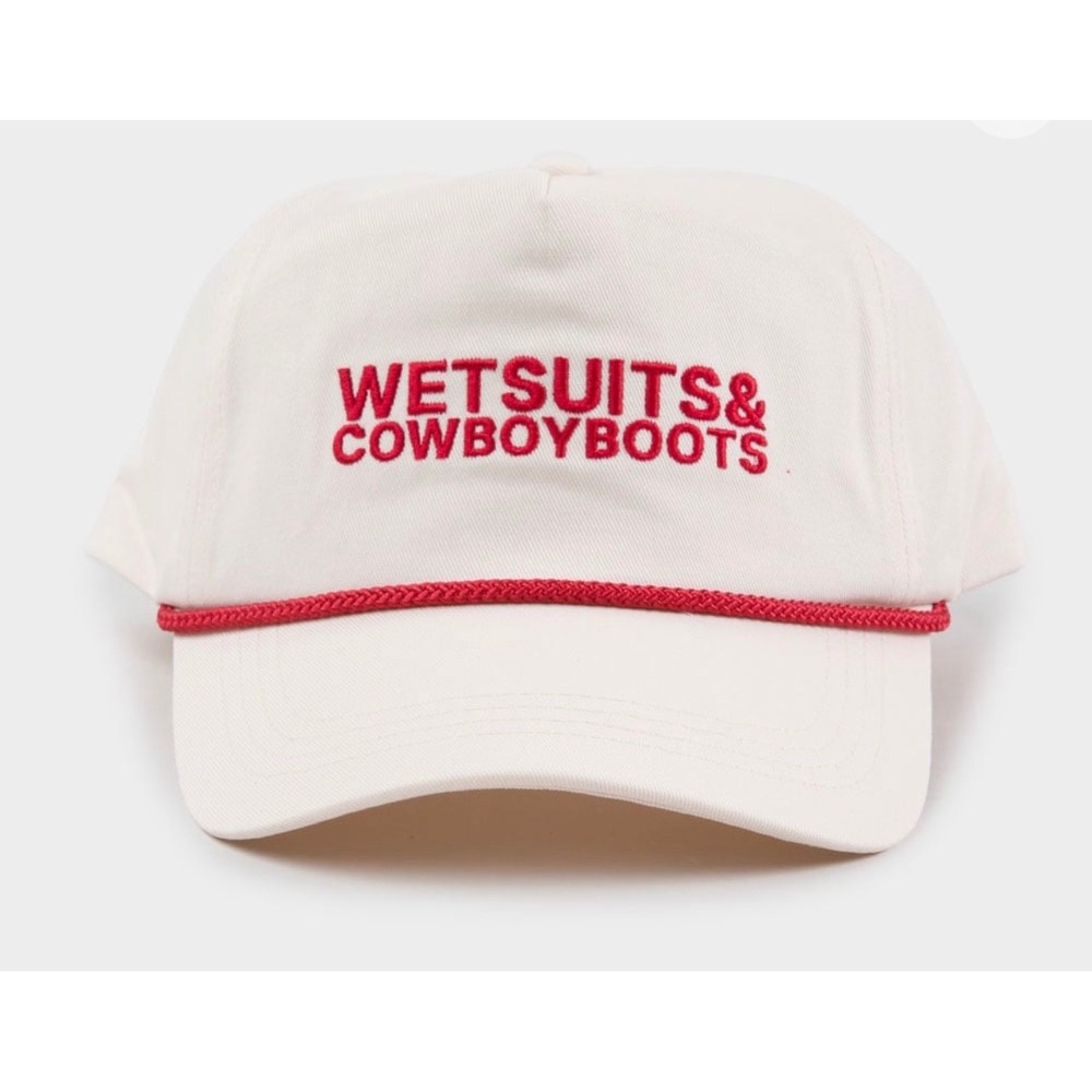 Le Surf Wetsuits & Cowboy Boots Snapback Hat Off White Red Rope Detail Cap Y2K
